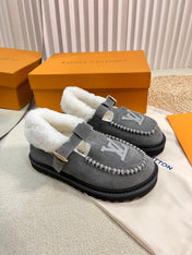 COLORADO COMFORT MARY JANE IN SHADOW GRAY SUEDE AND SHEARLING LINING