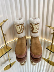 SNOWDROP FLAT ANKLE BOOTS IN CIDER BROWN SUEDE