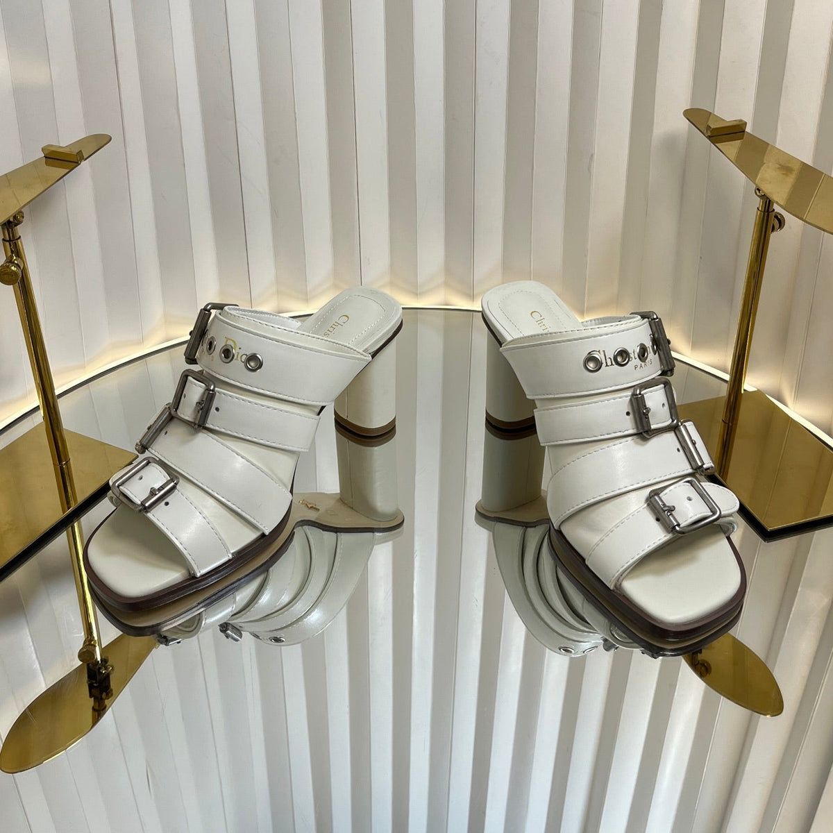 PUNK HEEL SLIDES 25S 80MM IN WHITE CALFSKIN