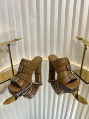 PUNK HEEL SLIDES 25S 80MM IN BROWN CALFSKIN