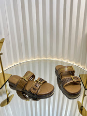 D-AVENUE SLIDES 25S IN BROWN CALFSKIN MICRO CANNAGE MOTIF
