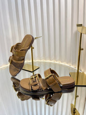 D-AVENUE SLIDES 25S IN BROWN CALFSKIN MICRO CANNAGE MOTIF