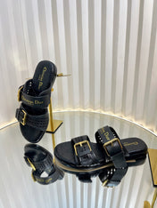 D-AVENUE SLIDES 25S IN BLACK CALFSKIN MICRO CANNAGE MOTIF