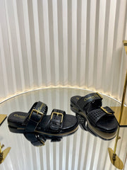 D-AVENUE SLIDES 25S IN BLACK CALFSKIN MICRO CANNAGE MOTIF