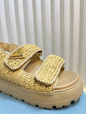 PRA THICK-SOLED SLIDE IN BEIGE RAFFIA