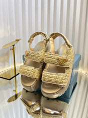 PRA THICK-SOLED SLIDE IN BEIGE RAFFIA
