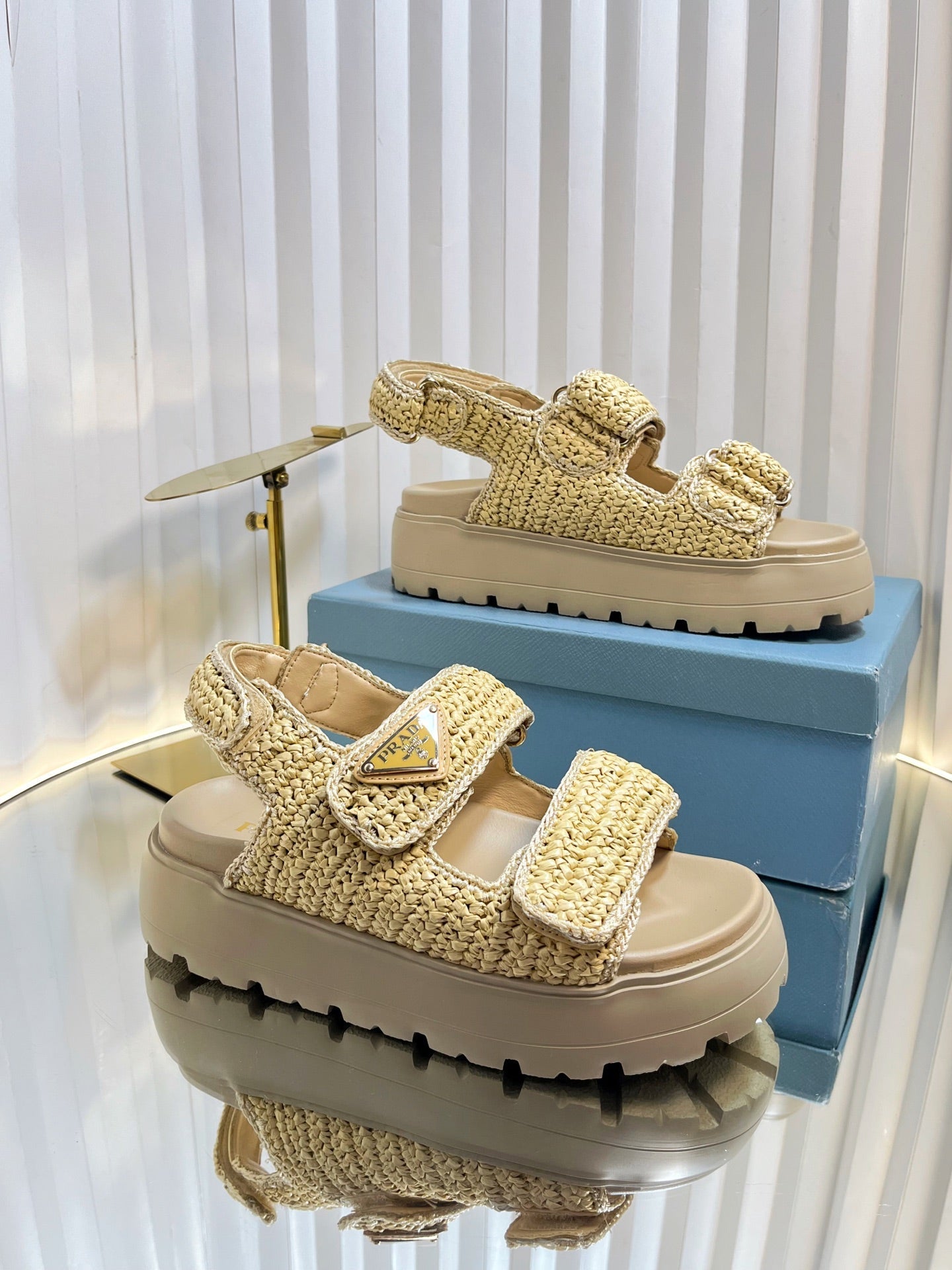 PRA THICK-SOLED SLIDE IN BEIGE RAFFIA