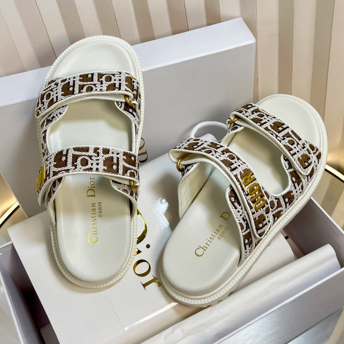 DIORACT SLIDES 25MM IN BROWN TWEED