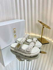 DIORACT SLIDES 25MM IN WHITE AND GOLD TWEED