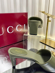 GUCCI 26S HIGH-HEELED SANDALS 45 MM IN MOSS GREEN CALFSKIN