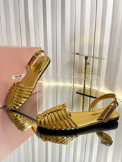 MIUMIU 26S SLINGBACK SANDALS IN GOLD CALFSKIN