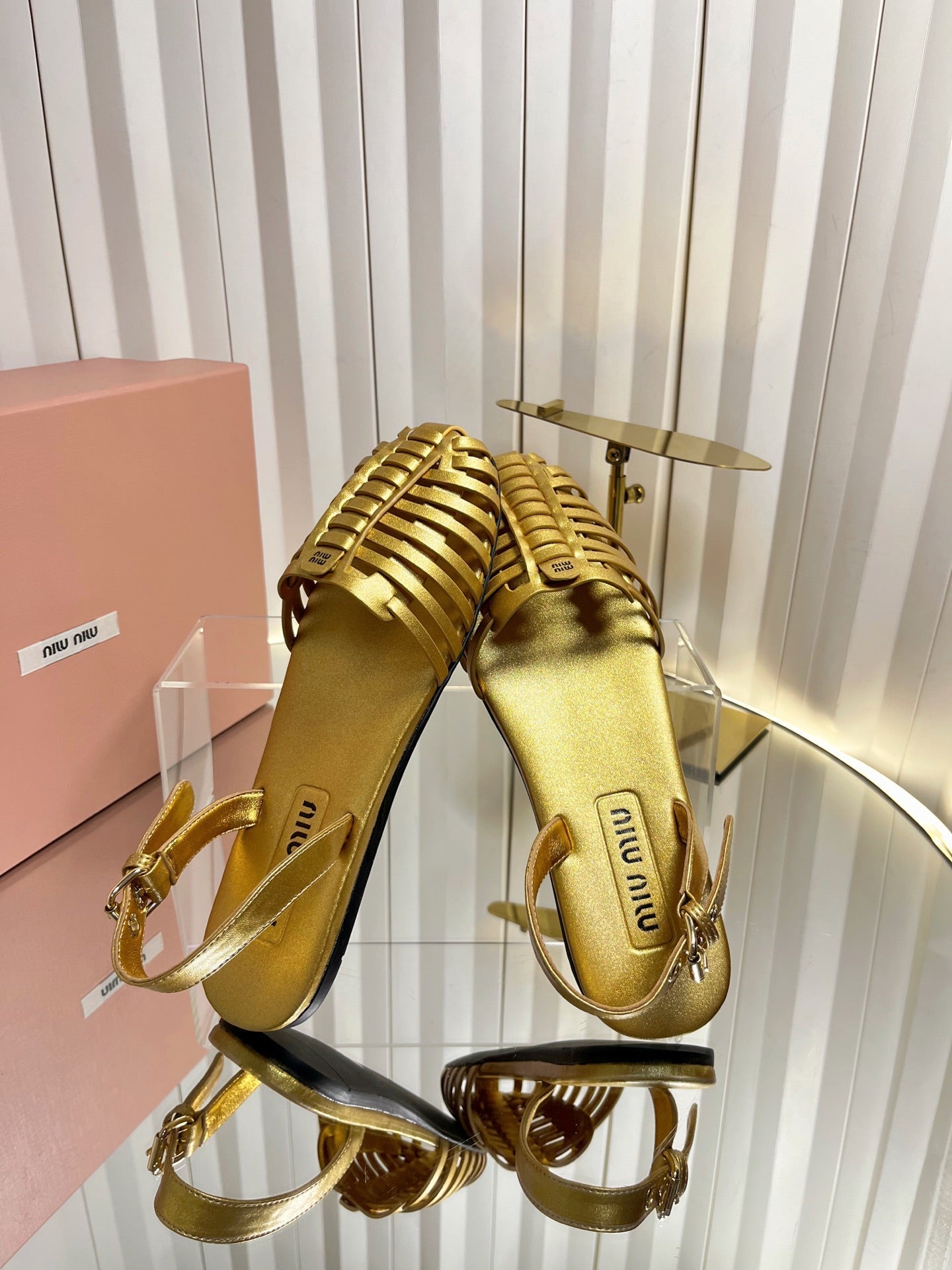 MIUMIU 26S SLINGBACK SANDALS IN GOLD CALFSKIN