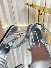 MIUMIU 26S SLINGBACK SANDALS IN SILVER CALFSKIN