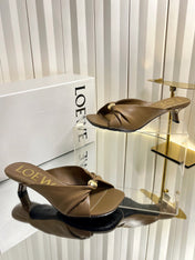 LOEWE 26S HEELED SANDALS 45 MM IN CAMEL BROWN CALFSKIN