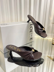 LOEWE 26S HEELED SANDALS 45 MM IN DARK BROWN CALFSKIN