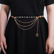 CHANEL 25S GOLD CHAIN BELT WITH PEARL 611794