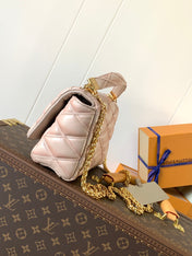 LV 25S GO-14 MM 23 IN LIGHT PINK QUILTED LAMBSKIN GOLD HARDWARE