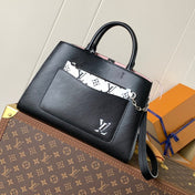 MARELLE TOTE BB BAG 30 IN BLACK EPI GRAIN COWHIDE LEATHER