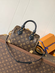 SPEEDY TRUNK BAG 20 IN BROWN MONOGRAM COATED CANVAS AND BLACK CALFSKIN