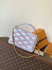 LV 25S GO-14 MM 23 IN LAVENDER GRAY QUILTED LAMBSKIN GOLD HARDWRE