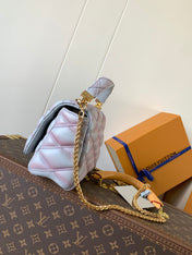 LV 25S GO-14 MM 23 IN LAVENDER GRAY QUILTED LAMBSKIN GOLD HARDWRE