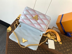 LV 25S GO-14 MM 23 IN LAVENDER GRAY QUILTED LAMBSKIN GOLD HARDWARE