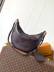 LOOP HOBO 38 IN DARK BROWN MONOGRAM CALFSKIN EMBOSSED LOGO