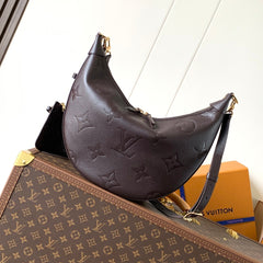 LOOP HOBO 38 IN DARK BROWN MONOGRAM CALFSKIN EMBOSSED LOGO