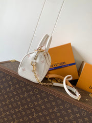 SPEEDY BANDOULIÈRE 21 IN WHITE AND PINK MONOGRAM CANVAS