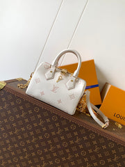 SPEEDY BANDOULIÈRE 21 IN WHITE AND PINK MONOGRAM CANVAS