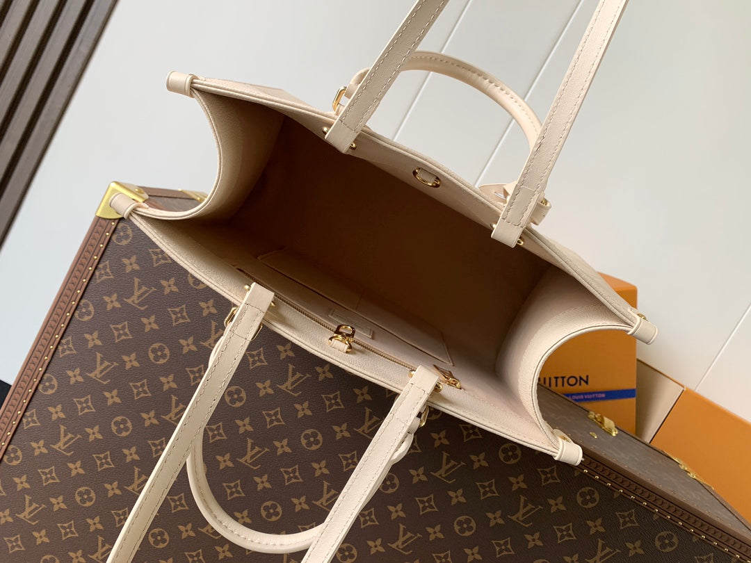 ONTHEGO 35 IN LIGHT BEIGE MONOGRAM CALFSKIN