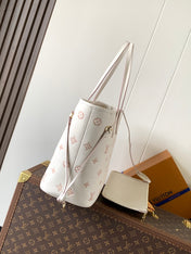 NEVERFULL MM TOTE BAG 32 IN WHITE MIX PINK CALFSKIN