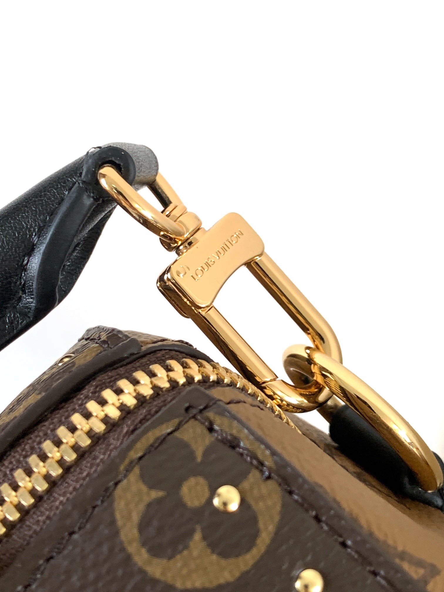 LV 25S SPEEDY TRUNK BAG 27 IN BROWN MONOGRAM COATED CANVAS AND BLACK CALFSKIN