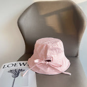 BUCKET HAT MODEL 652075 IN PINK & WHITE GINGHAM FABRIC