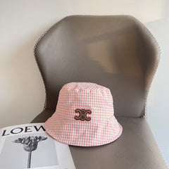 BUCKET HAT MODEL 652075 IN PINK & WHITE GINGHAM FABRIC