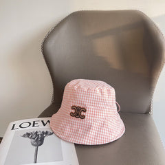 BUCKET HAT MODEL 652075 IN PINK & WHITE GINGHAM FABRIC