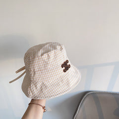 BUCKET HAT MODEL 652076 IN ORANGE & WHITE GINGHAM FABRIC