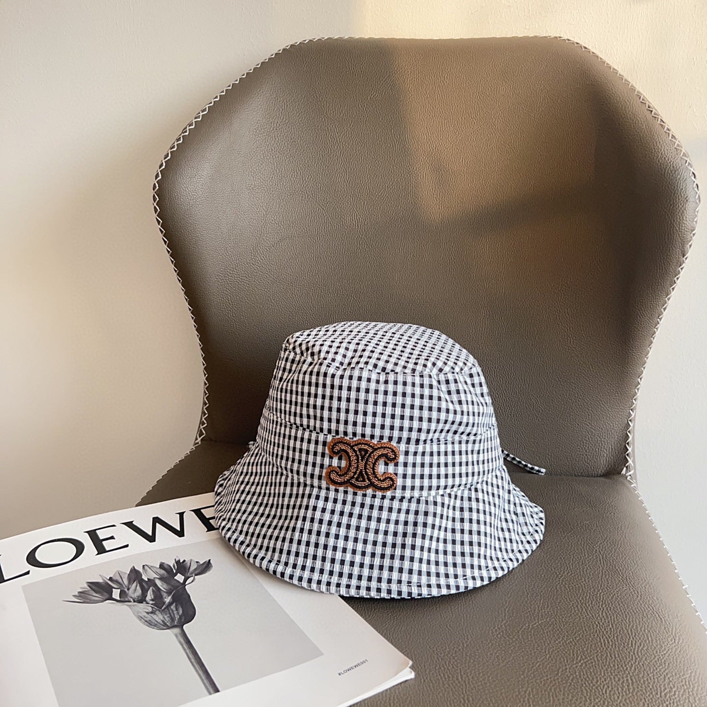 BUCKET HAT MODEL 652077 IN BLACK & WHITE GINGHAM FABRIC