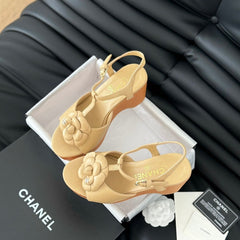 Double C New Wood Grain Platform Sandal  Tan Brown Lambskin