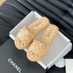 Double C  New Butterfly Button Slippers Yellow Cream Lambskin