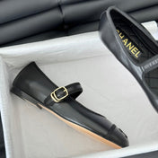 Double C Marry Jane Shoes Black Lambskin