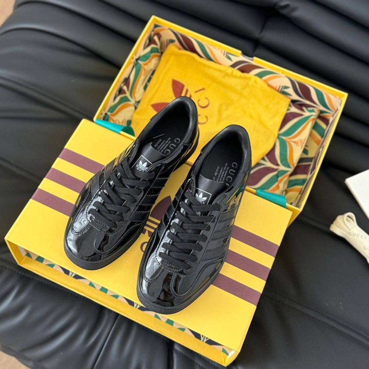 GG & ADIDAS GAZELLE SNEAKER GLOSSY BLACK CALFSKIN