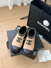 SHORT BOOTS IN BEIGE CREAM MIX BLACK RUBBER