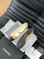 CC MARY JANE SHOES IN SEPIA BEIGE MIX BLACK LAMBSKIN WITH GOLD HARDWARE