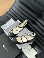 CC MARY JANE SHOES THREE STRAPS BLACK LAMBSKIN WITH GOLD HARDWARE