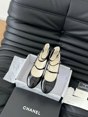 CC MARY JANE SHOES THREE STRAPS BLACK LAMBSKIN WITH GOLD HARDWARE