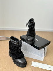 CC CHUNKY BOOTS IN BLACK SMOOTH FLEECE AND CALFSKIN