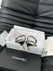 PEARL SANDAL IN BLACK AND GOLD LAMBSKIN 75 MM