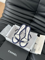 PEARL SANDAL IN BLUE DENIM AND WHITE LAMBSKIN 35 MM