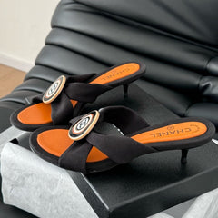 BLACK FABRIC CC SLIDE SANDALS